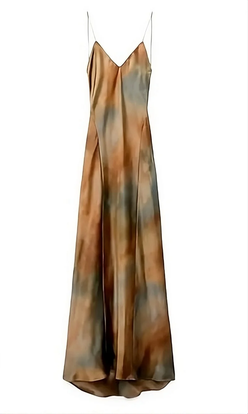Robe Satin Longue Imprimée Dos Nu