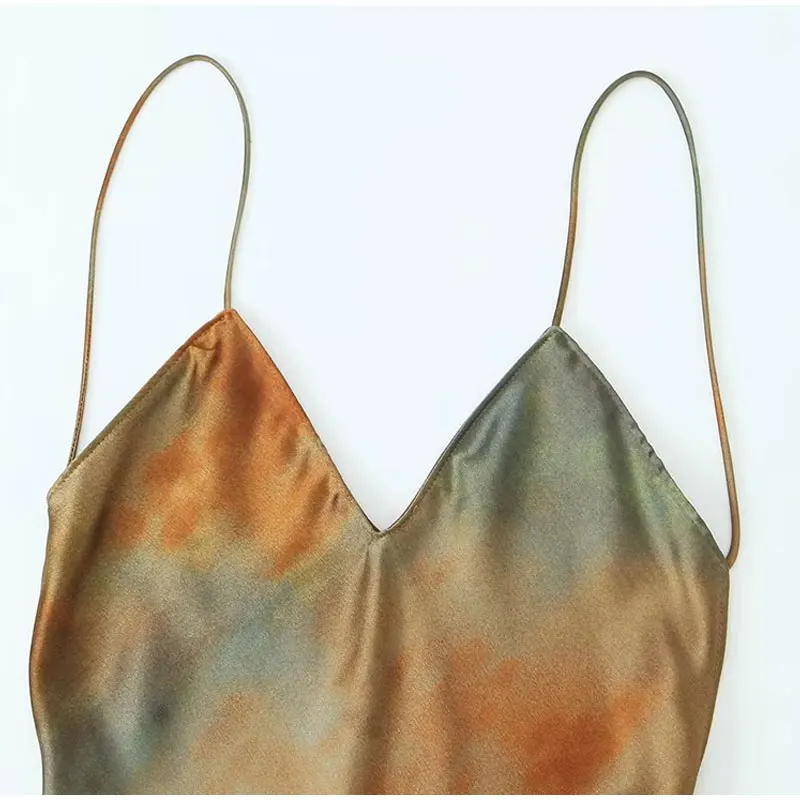 Robe Satin Longue Imprimée Dos Nu