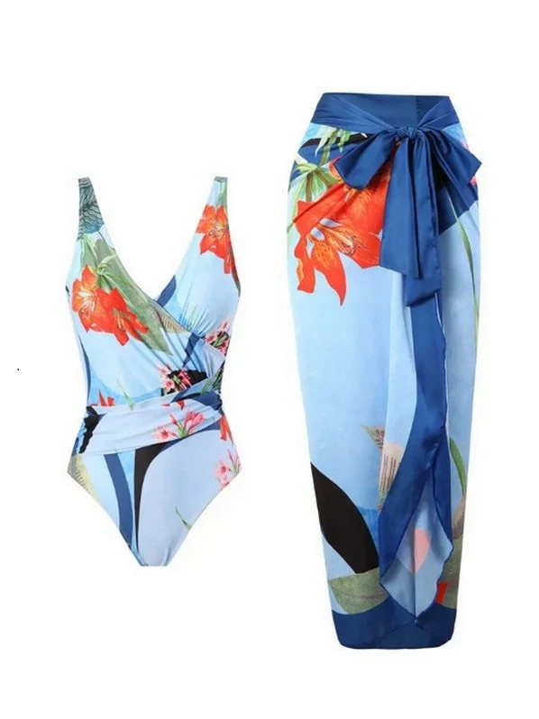 Maillot de bain & Jupe Exotique Bleu