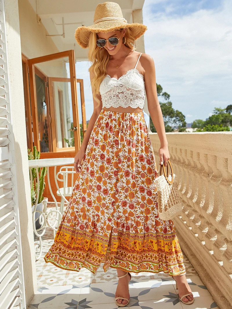 Jupe Longue Bohème Citron Orange