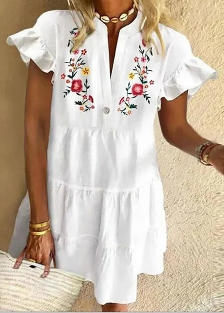 Robe hippie Blanche Fleurie