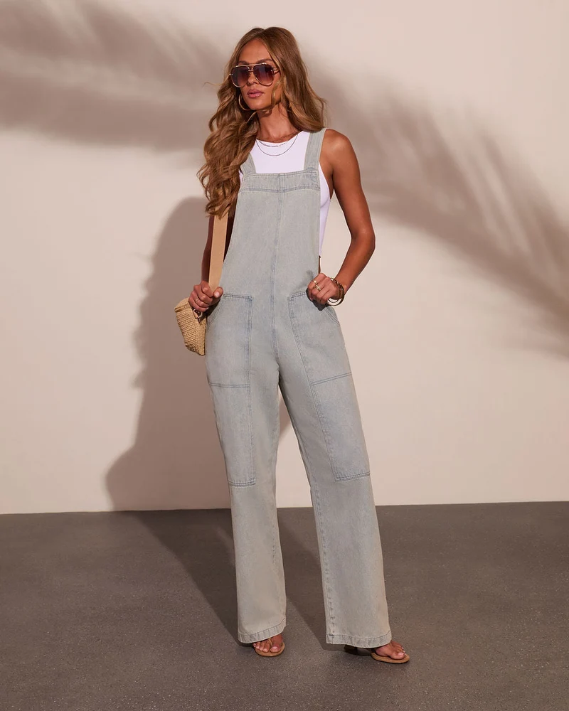 Salopette Femme en Jean de Coton à Jambes Larges