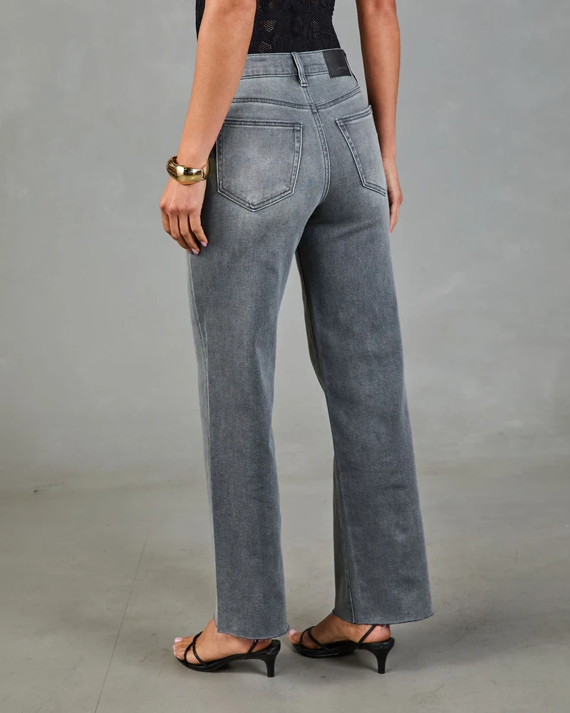 Jean Femme Super Stretch Taille Haute Coupe Droite à Ourlet Effiloché