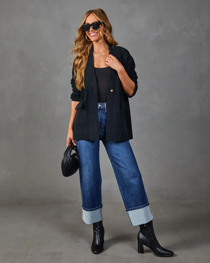 Cardigan Femme en Maille Brossée avec Poches à Rabat