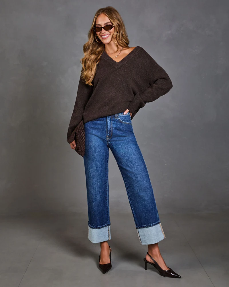 Pull Femme en Maille Brossée à Col V