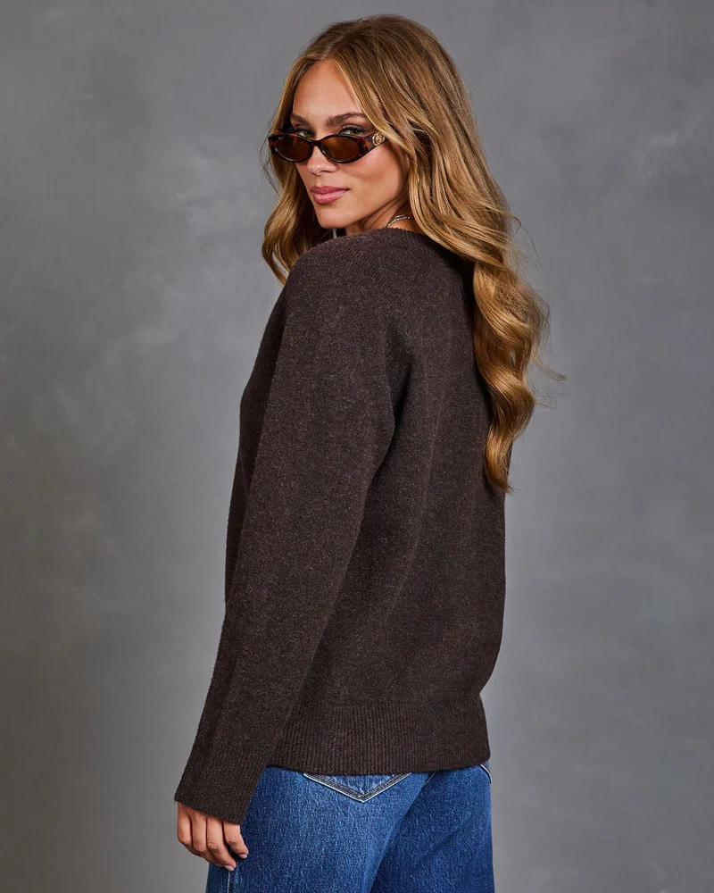 Pull Femme en Maille Brossée à Col V
