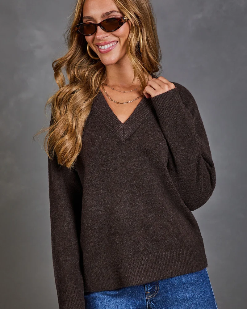 Pull Femme en Maille Brossée à Col V