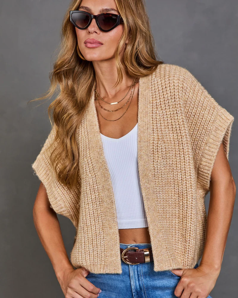 Cardigan Oversize Femme en Maille Épaisse Côtelée Ouvert