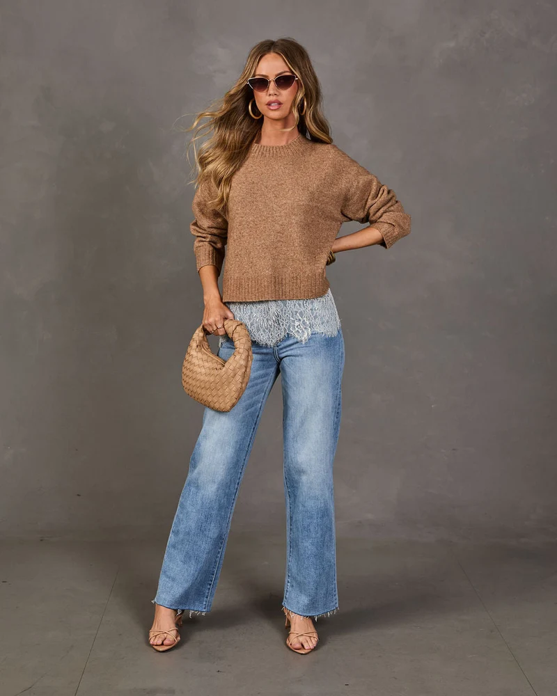 Pull Femme en Maille avec Bordure en Dentelle