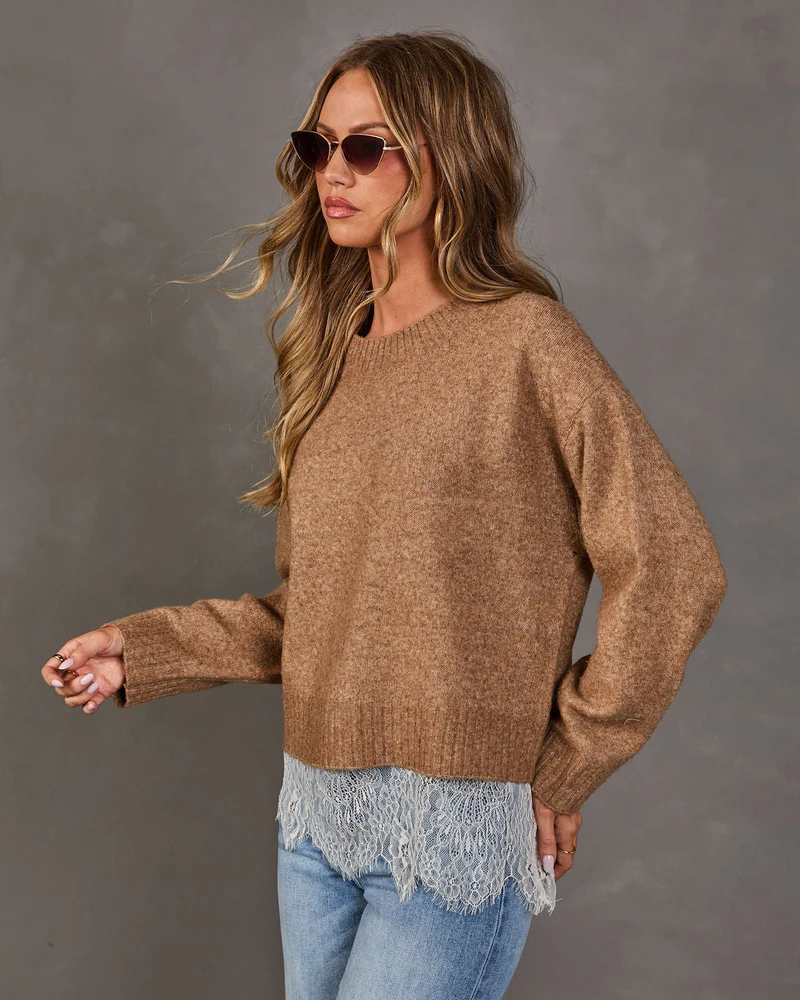 Pull Femme en Maille avec Bordure en Dentelle