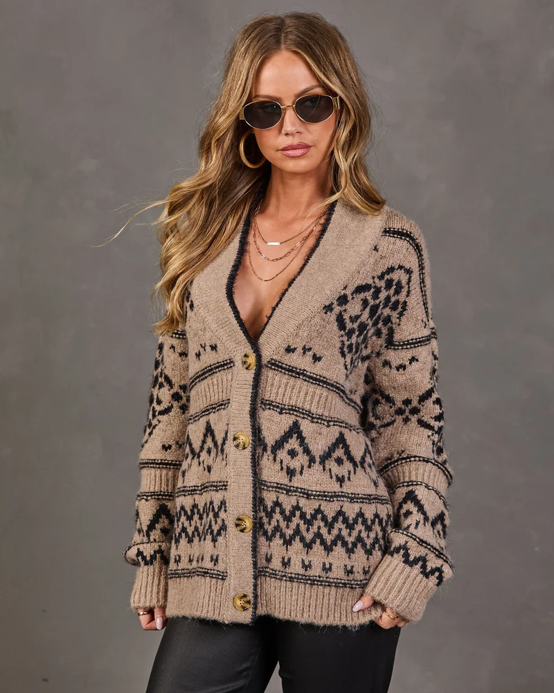 Gilet Femme en Maille à Motif Abstrait
