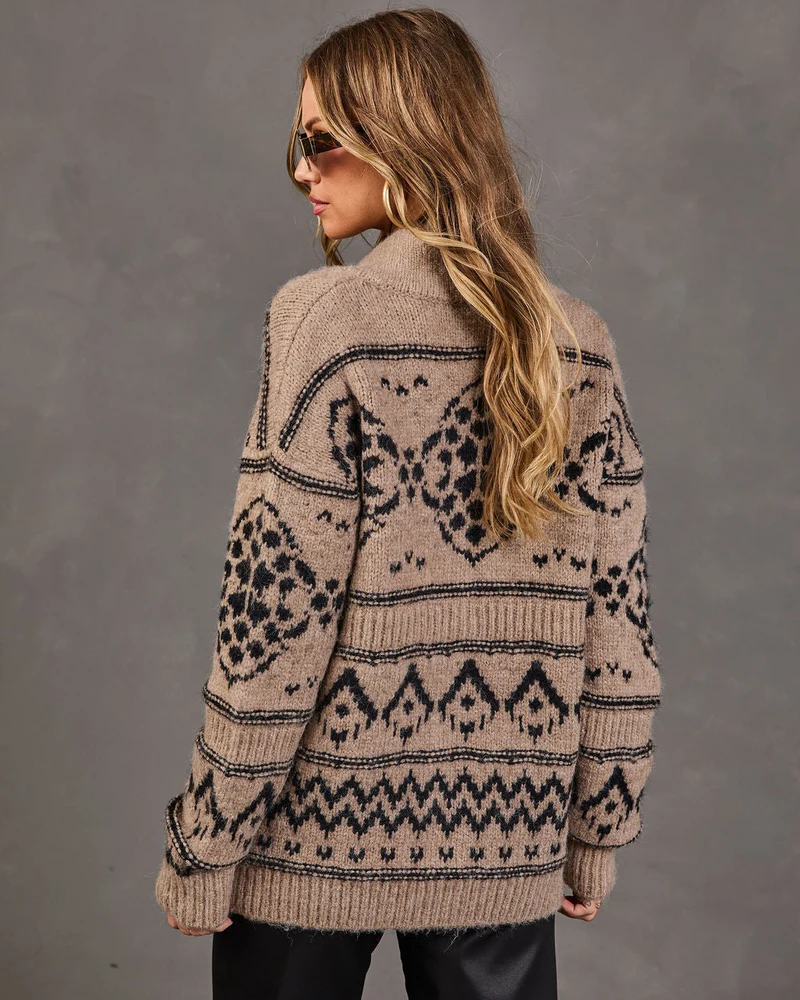 Gilet Femme en Maille à Motif Abstrait