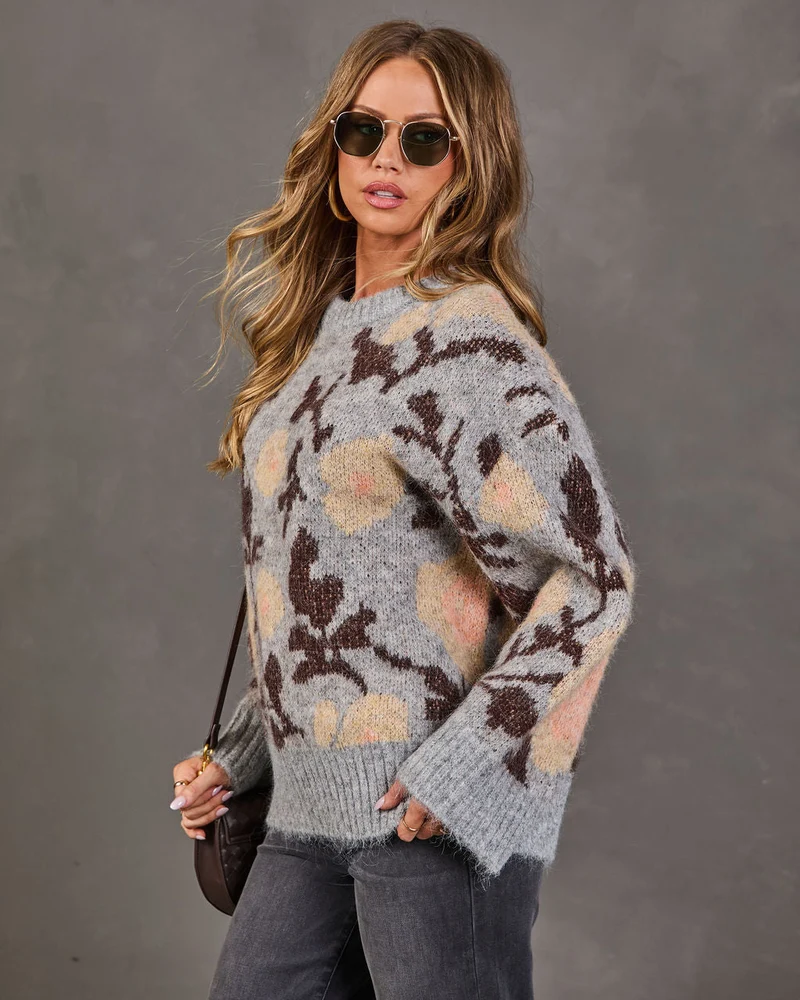 Pull Femme en Maille à Motif Floral