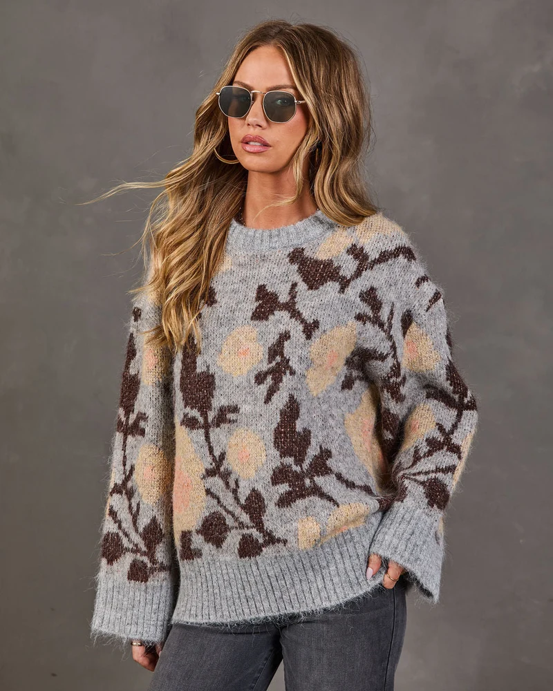 Pull Femme en Maille à Motif Floral