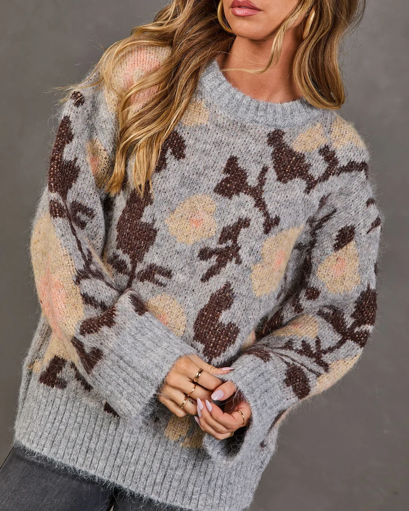 Pull Femme en Maille à Motif Floral