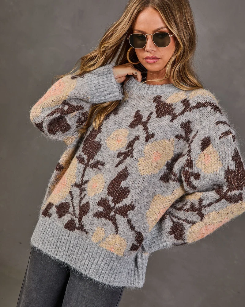 Pull Femme en Maille à Motif Floral