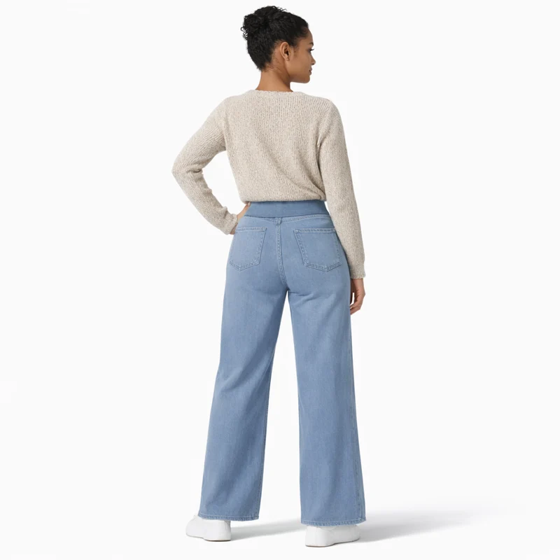 Pantalon Large Femme Taille Haute avec Taille Élastique