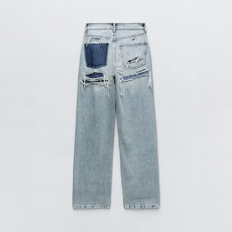 Jean Droit Femme Taille Haute Déchiré
