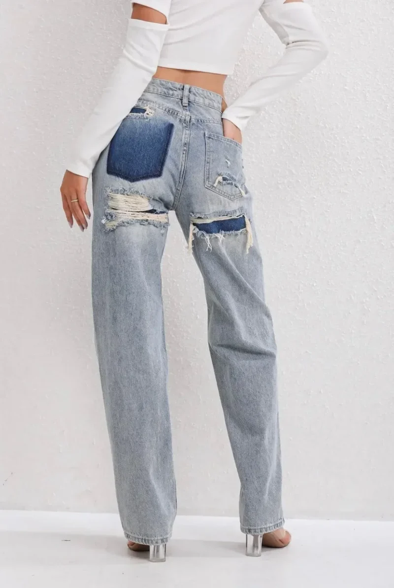 Jean Droit Femme Taille Haute Déchiré