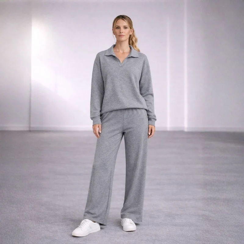 Ensemble Détente Femme 2 Pièces avec Col Polo et Pantalon Large