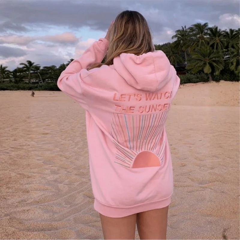 Sweat à Capuche Oversize Femme avec Intérieur Doux et Motif Sunset
