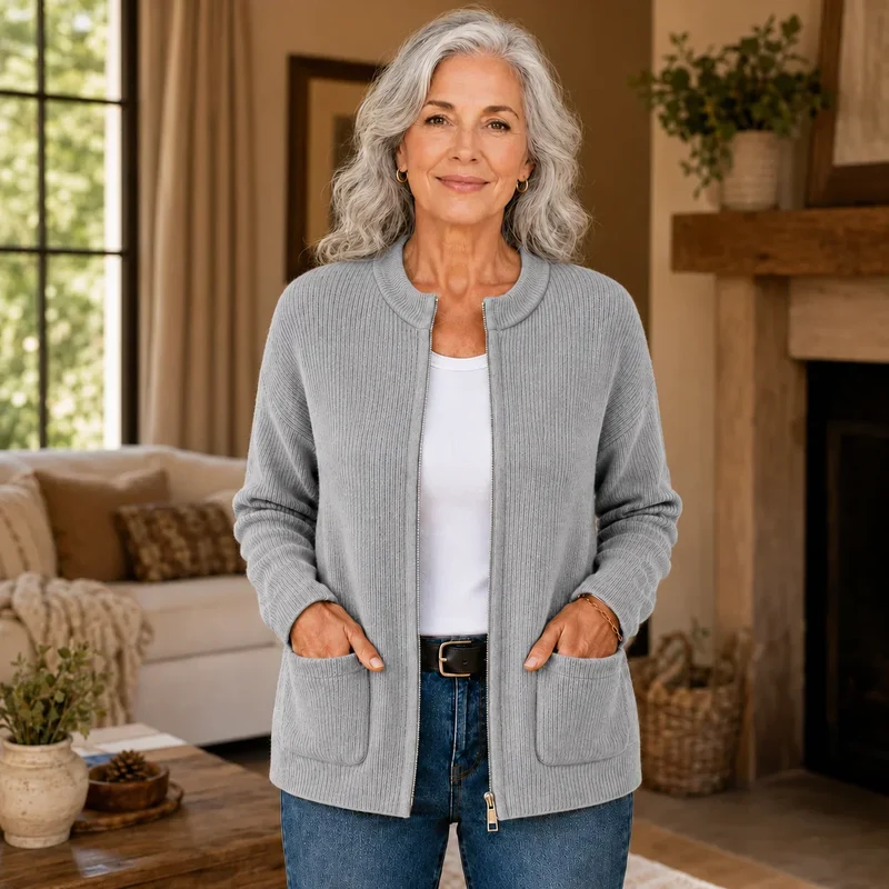 Cardigan Femme en Maille, Coupe Décontractée, Manches Longues Ouvert