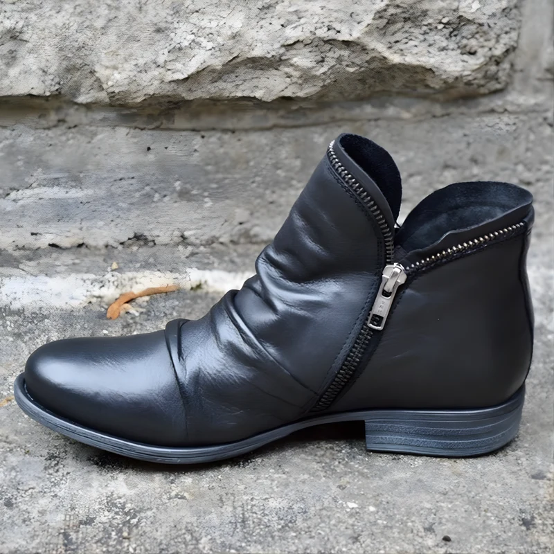 Bottines Femme en Cuir Synthétique avec Fermeture Éclair et Semelle Antidérapante