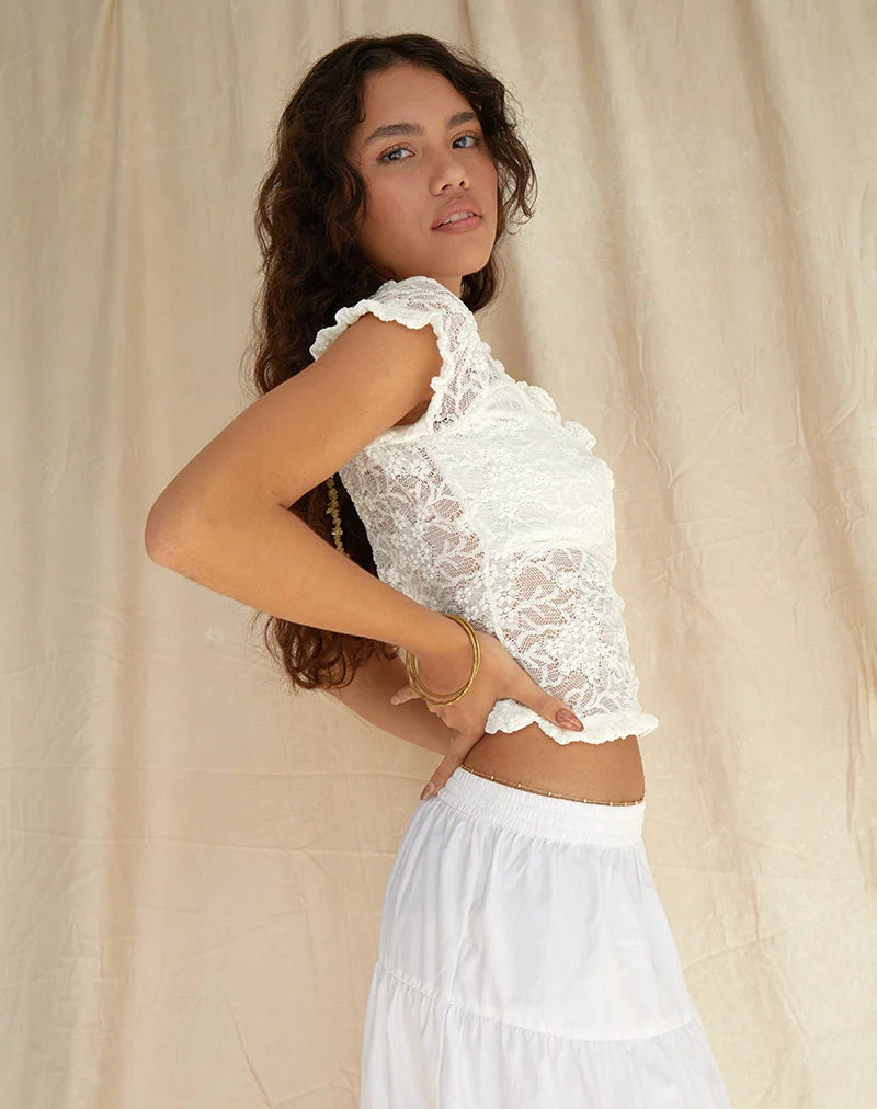 Top Rufte en dentelle ivoire