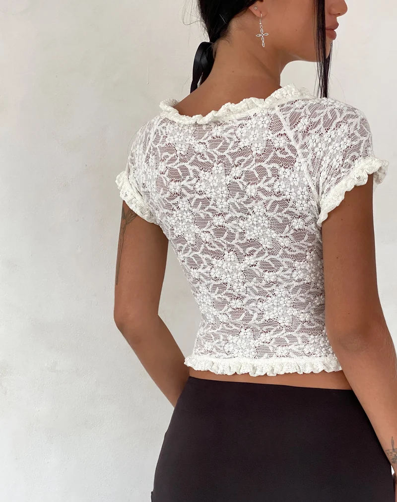 Top Rufte en dentelle ivoire