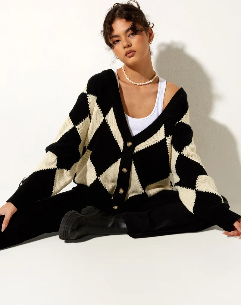 Cardigan Uriela en noir et blanc Harlequin