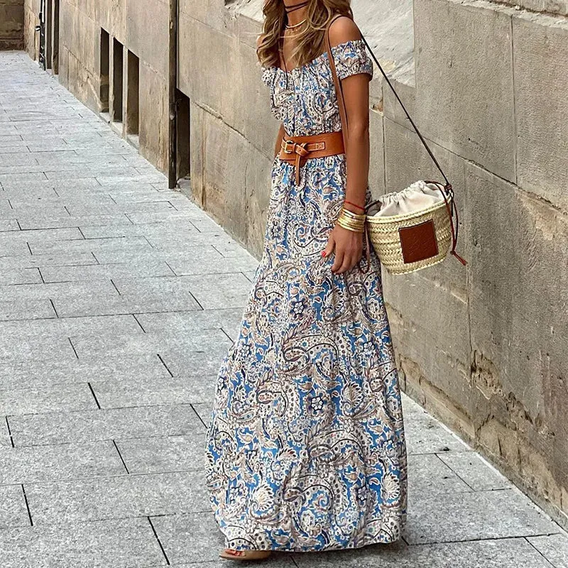 Robe longue col bardot