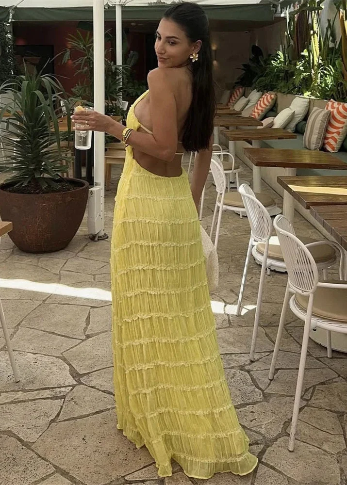 Robe été dos nu jaune