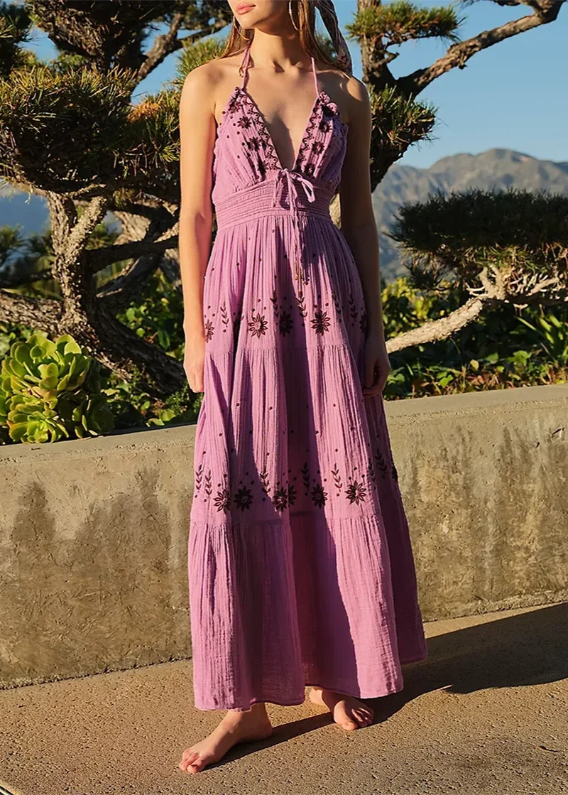 Robe longue hippie rose