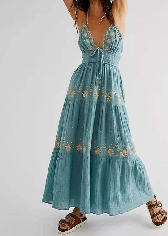 Robe vintage bleu longue