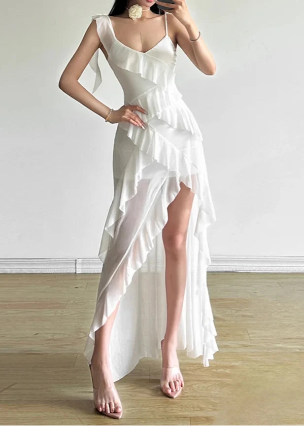 Robe à Volants Blanche Tendance