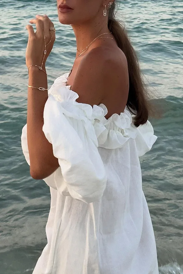Robe blanche chic en coton sans manches