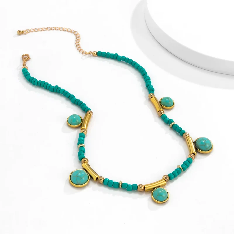 Collier bohème turquoise en perle