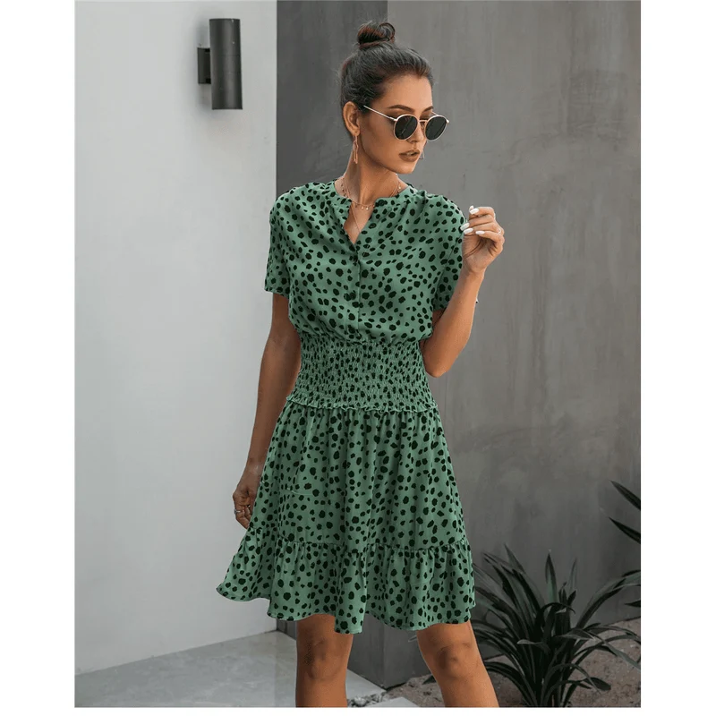 Robe verte estivale bohème à pois