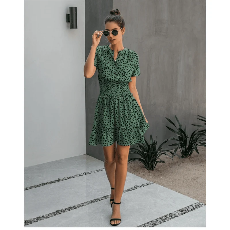 Robe verte estivale bohème à pois