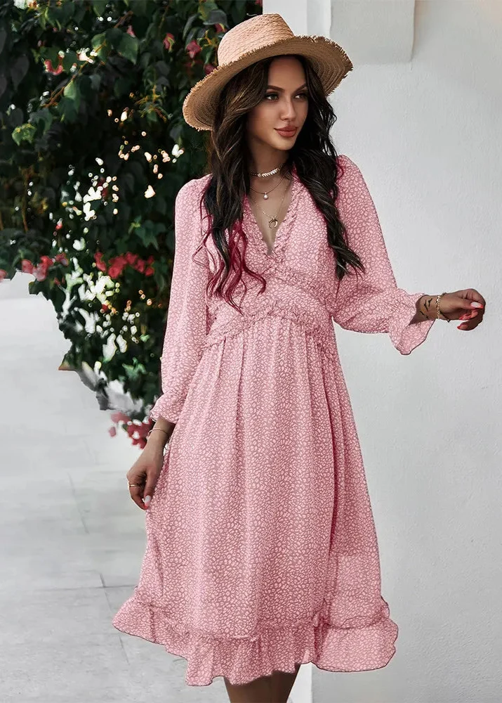 Robe mi-longue florale rose