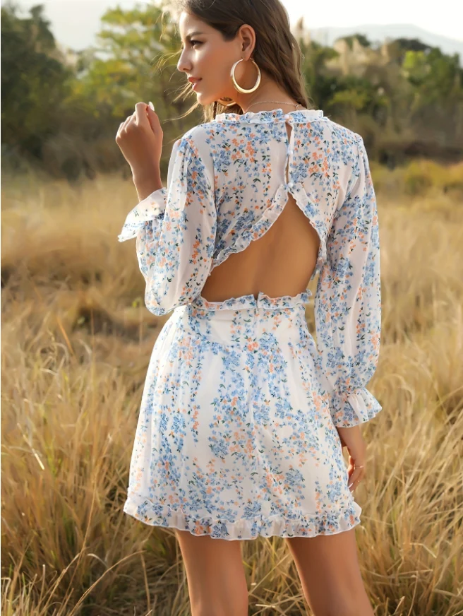 Robe mi-longue florale blanche