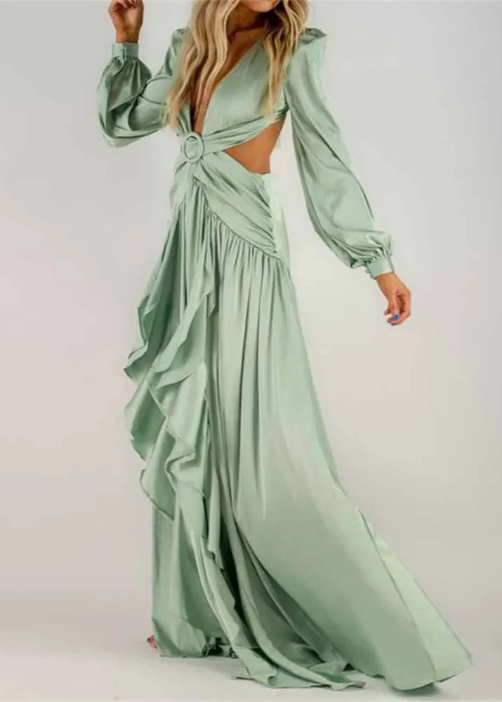 Robe Lanterne Satin Vert