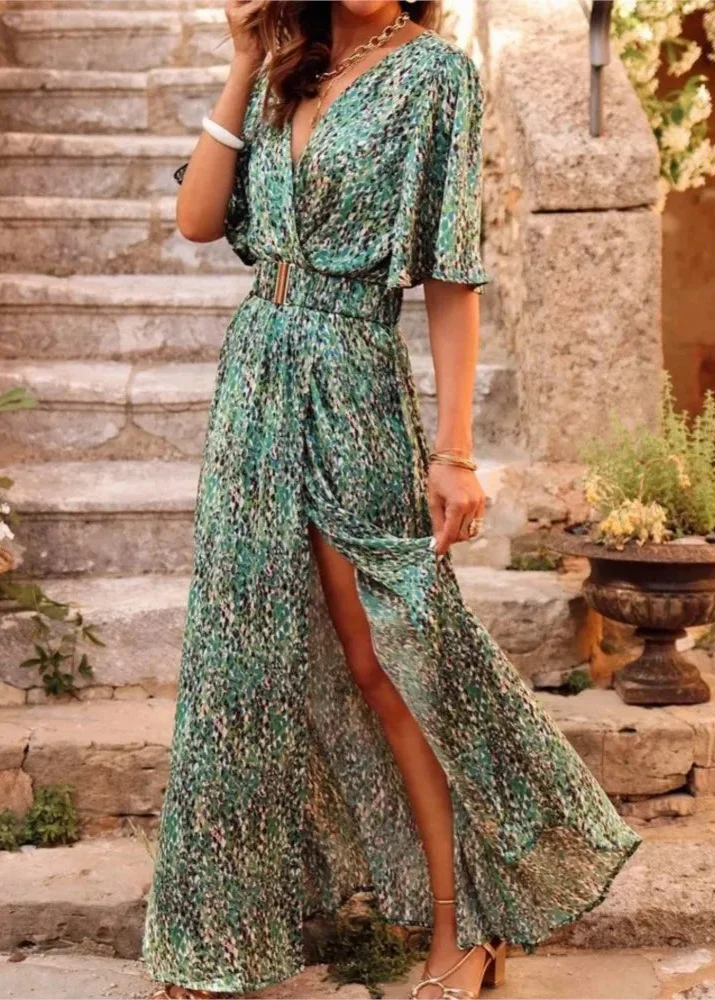 Robe bohème florale verte