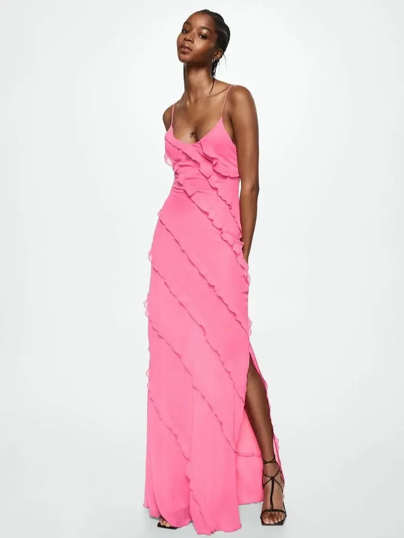 Robe chic longue volants noire