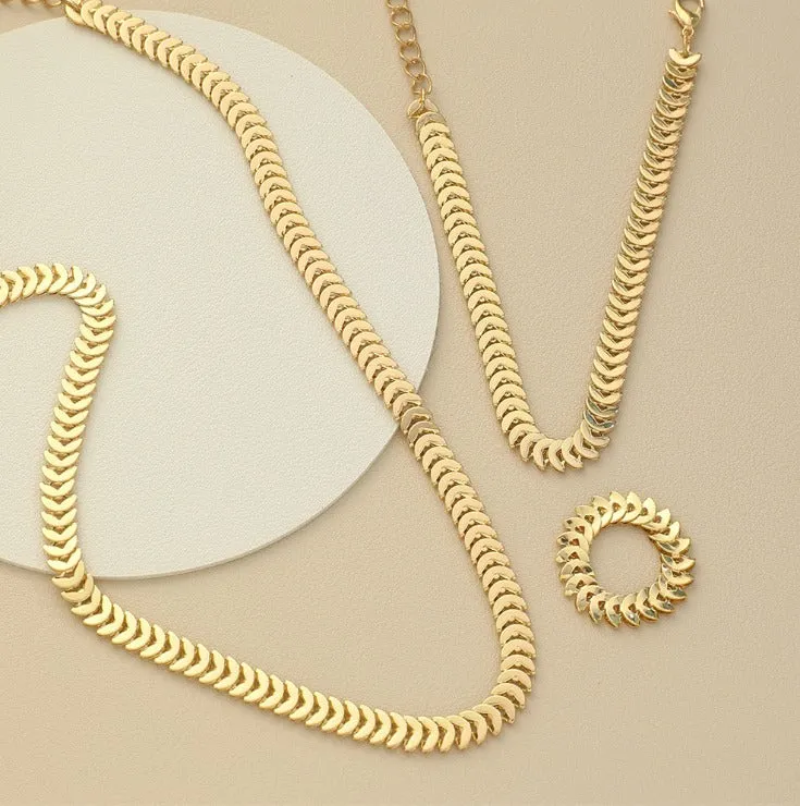 Ensemble plaqué or collier ras du cou, bracelet et bague