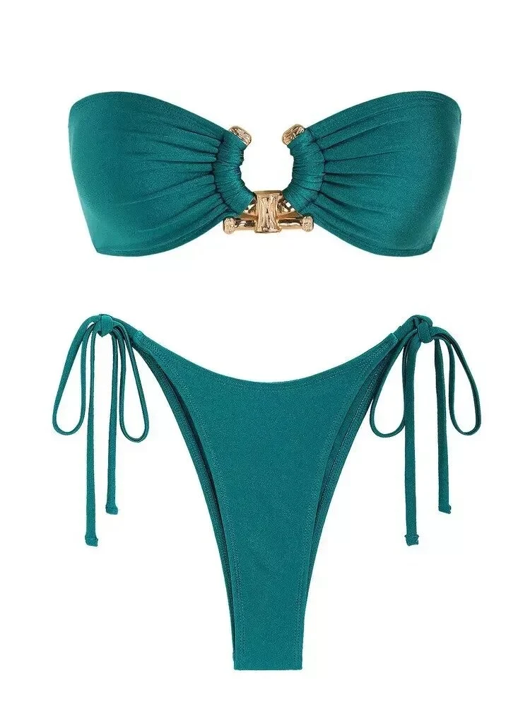 Bikini Vert Bandeau avec détail or