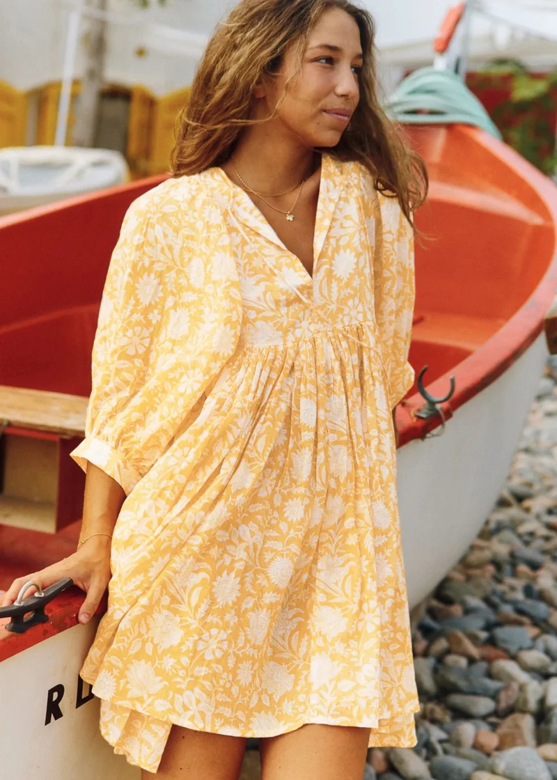 Robe ample florale jaune