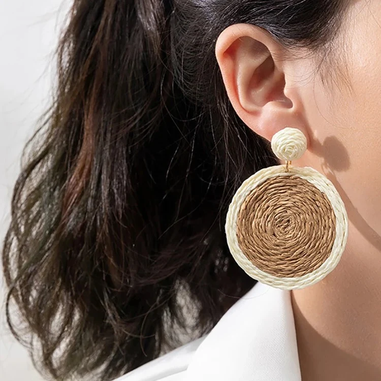 Boucles d'oreilles bohèmes rotin rond