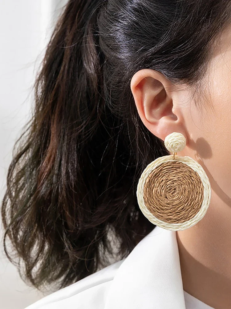 Boucles d'oreilles bohèmes rotin rond