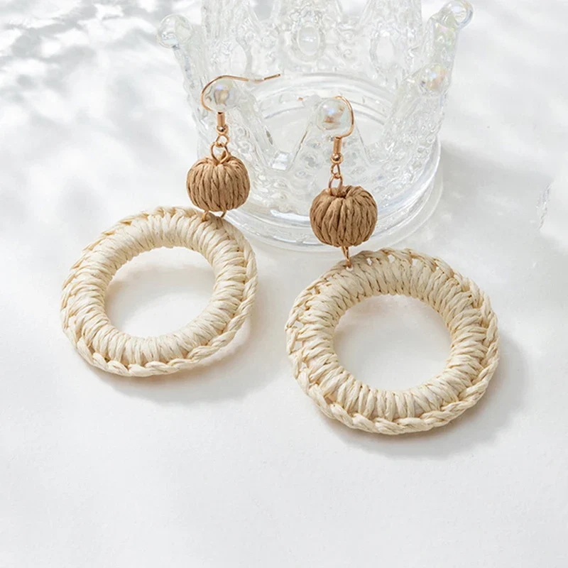 Boucles d'oreilles bohèmes rotin rond
